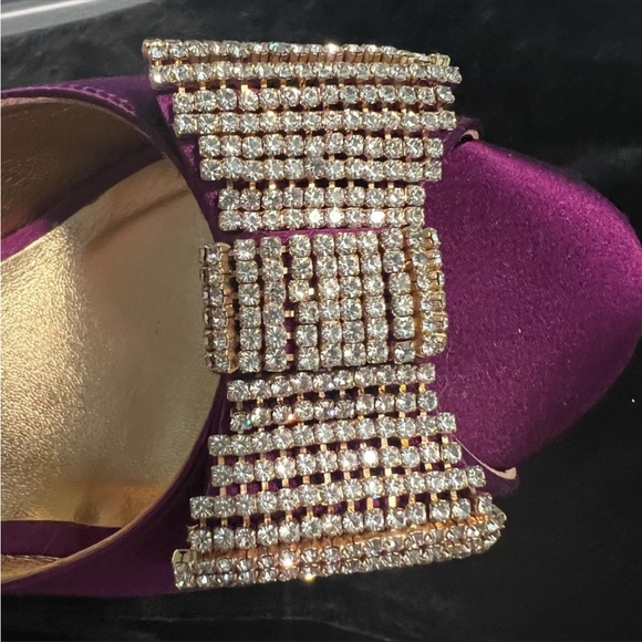 Kate Spade purple satin peep toe high heels w rhinestone bows wmn Sz 7.5 - Picture 15 of 15